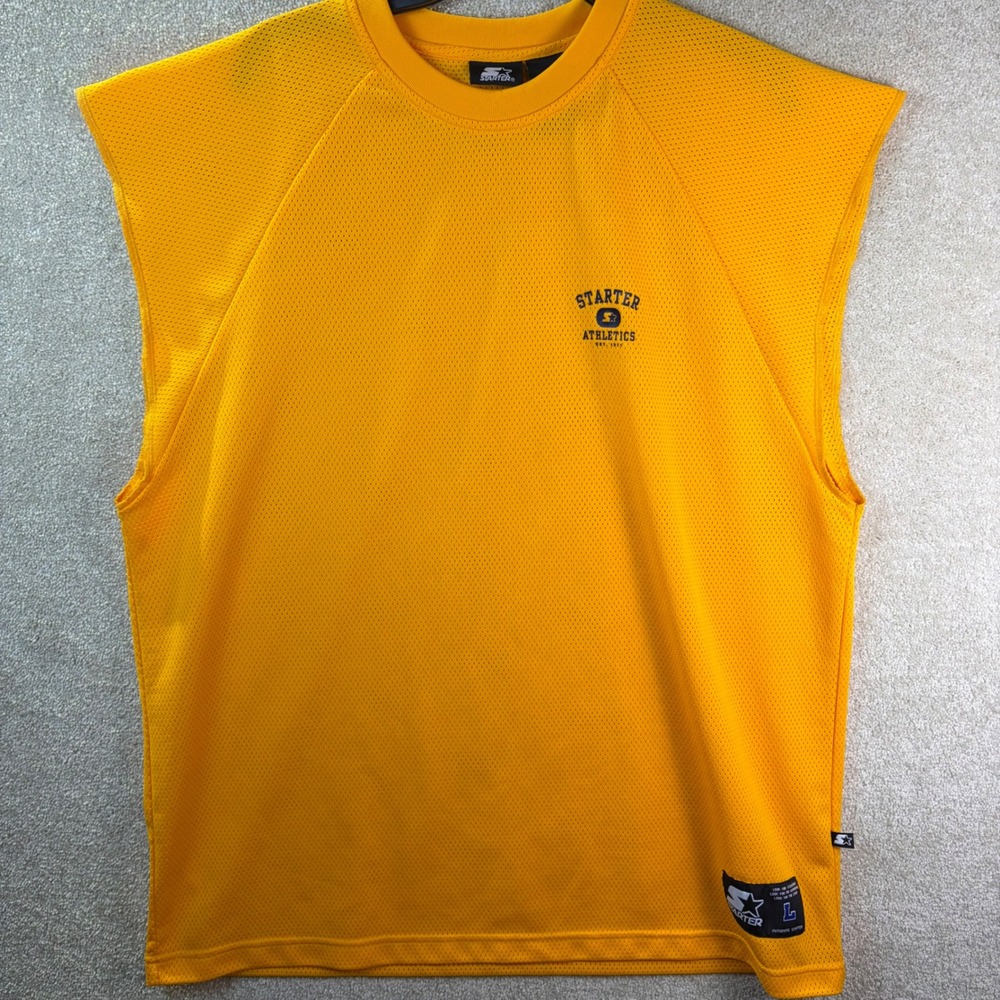 Vintage Starter Muscle Shirt Mens Large Yellow Mesh Athletics Sleeveless Tee Y2K